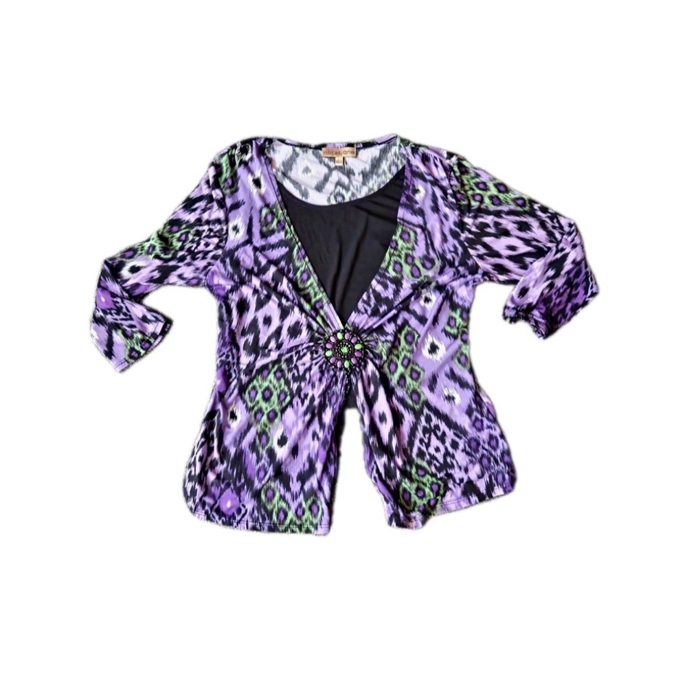 Vintage Y2k ‎ Notations Mcbling Abstract Long Sleeve Blouse Size Large